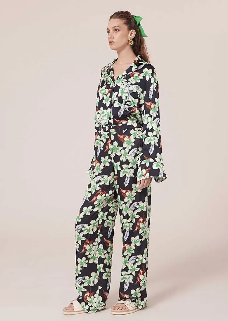 TARA JARMON Porticcio Midnight Blue Flower Printed Pants Hot