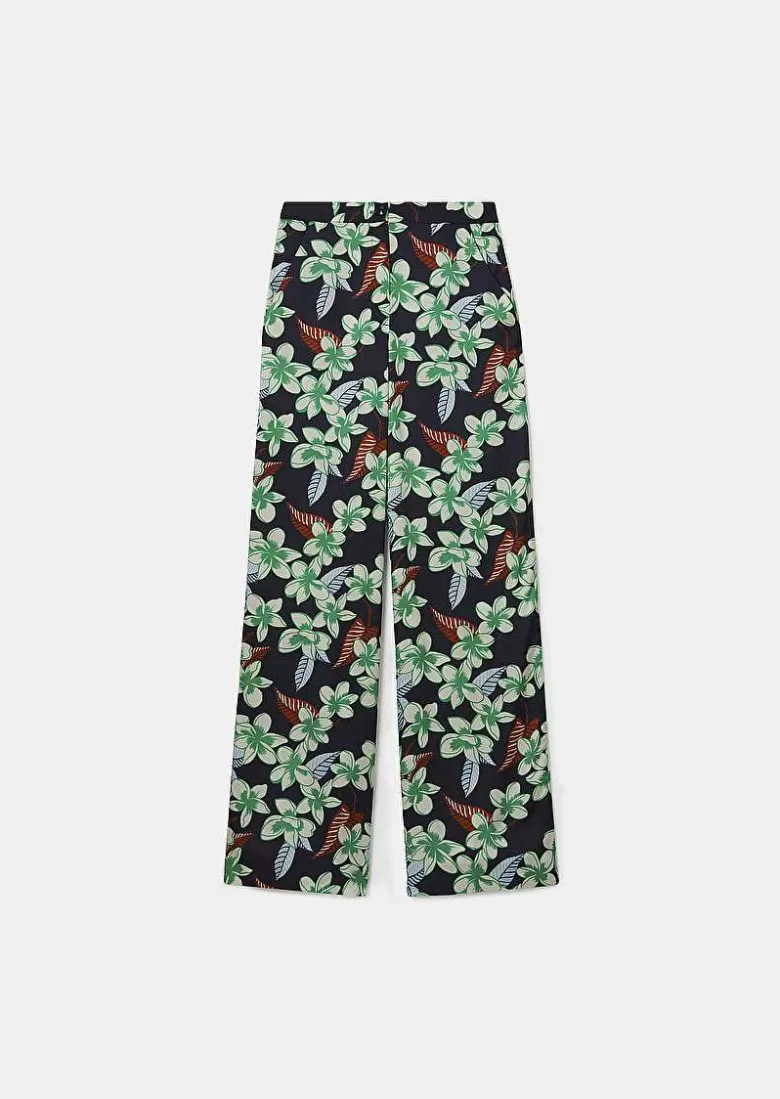 TARA JARMON Porticcio Midnight Blue Flower Printed Pants Hot