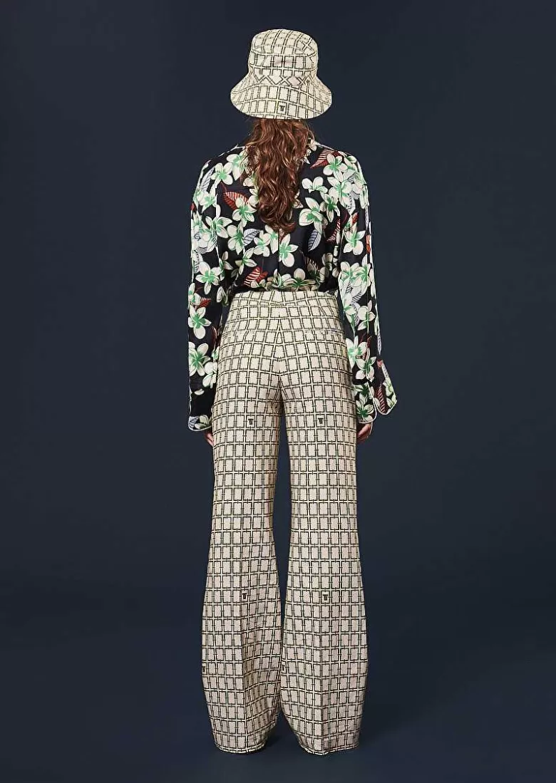 TARA JARMON Primavera Ecru With Green Graphic Design Pants Online