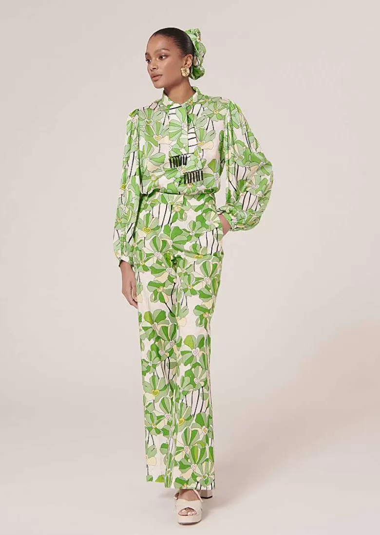 TARA JARMON Primavera Green Floral Printed Pants Fashion