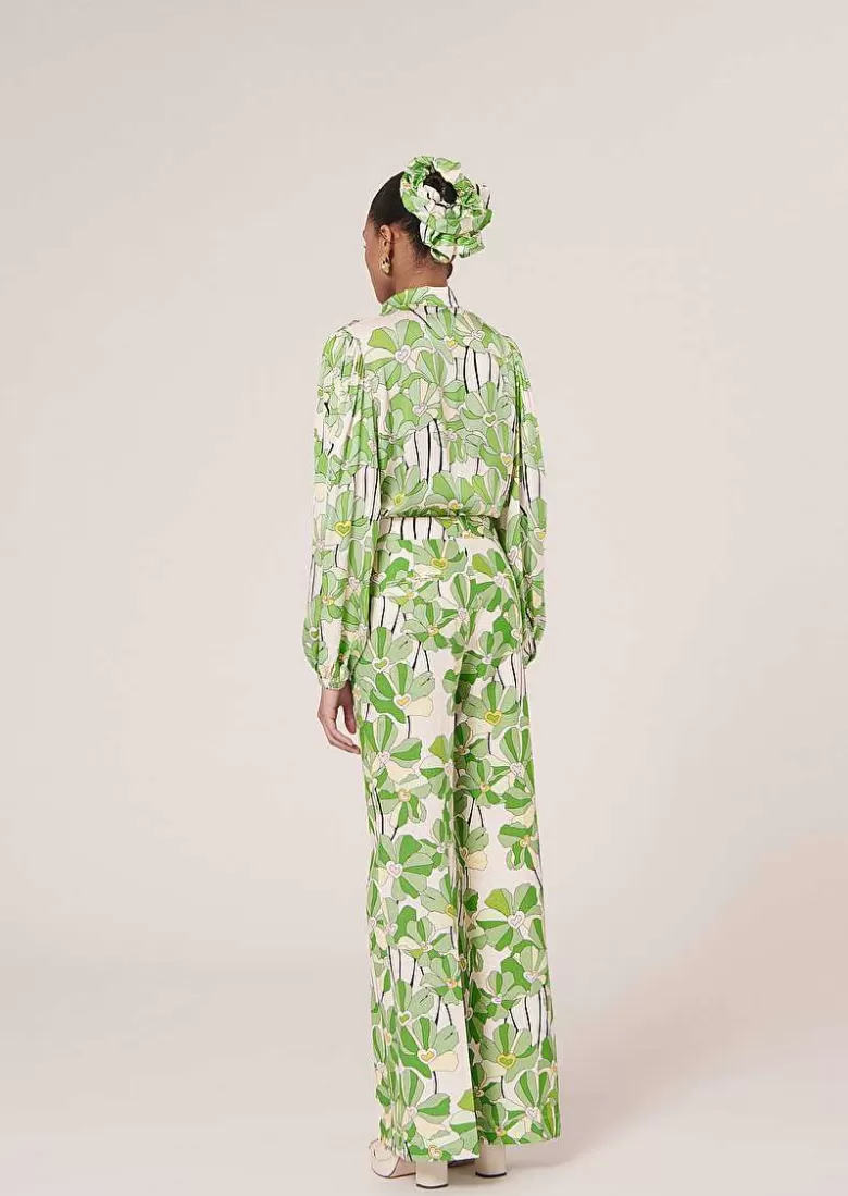 TARA JARMON Primavera Green Floral Printed Pants Fashion