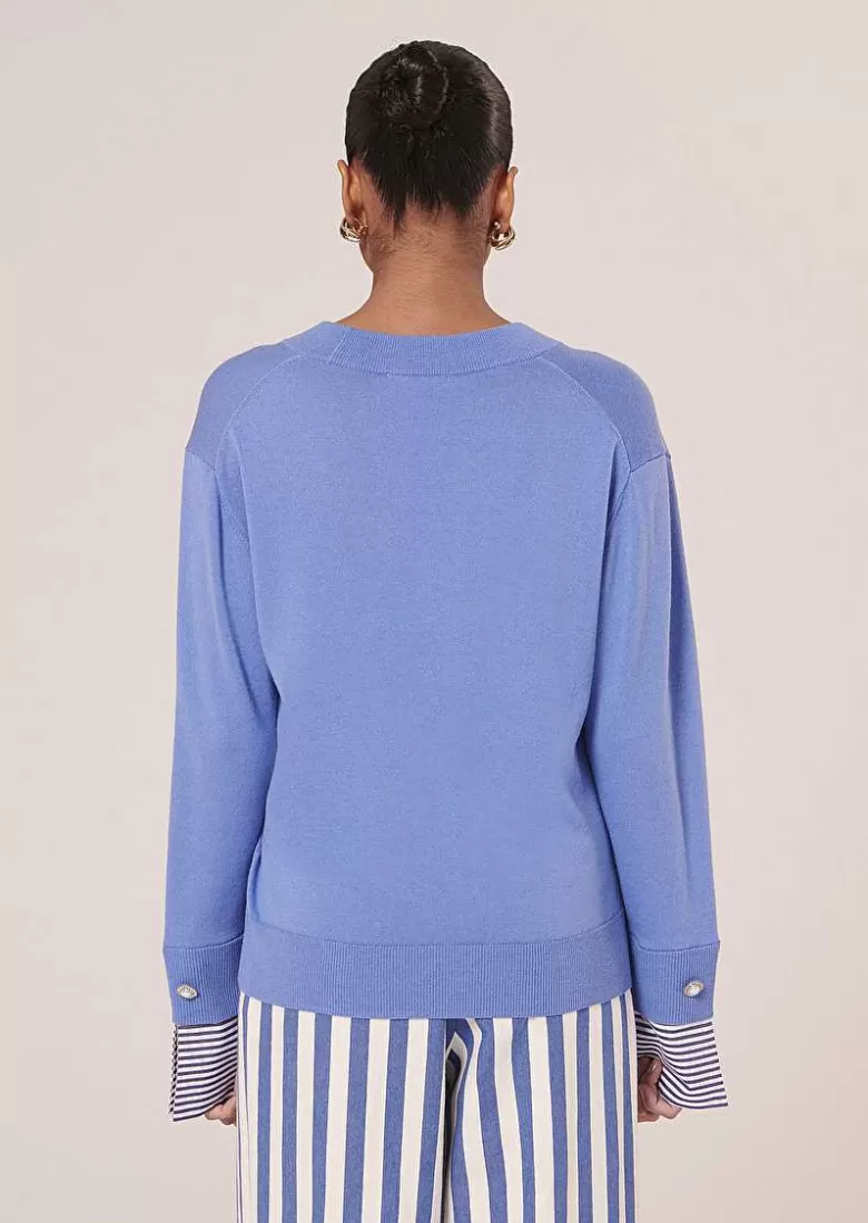 TARA JARMON Primrose Blue Sweater In Cotton And Extrafine Merinos Wool Outlet