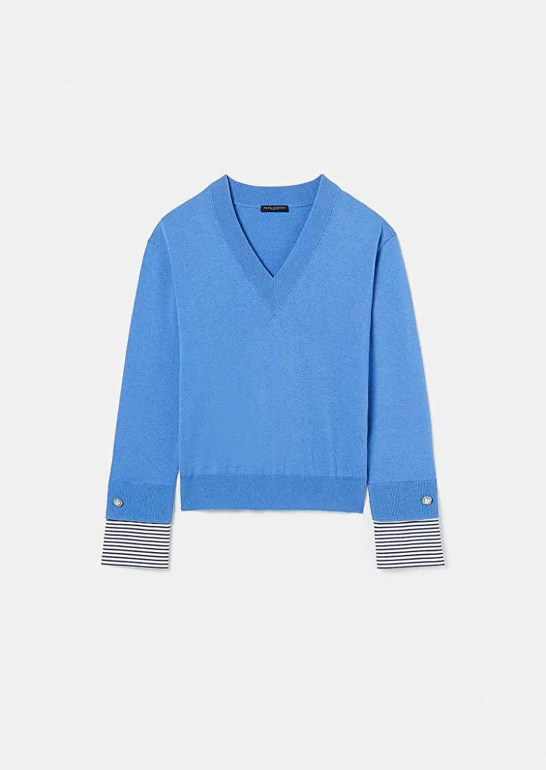 TARA JARMON Primrose Blue Sweater In Cotton And Extrafine Merinos Wool Outlet