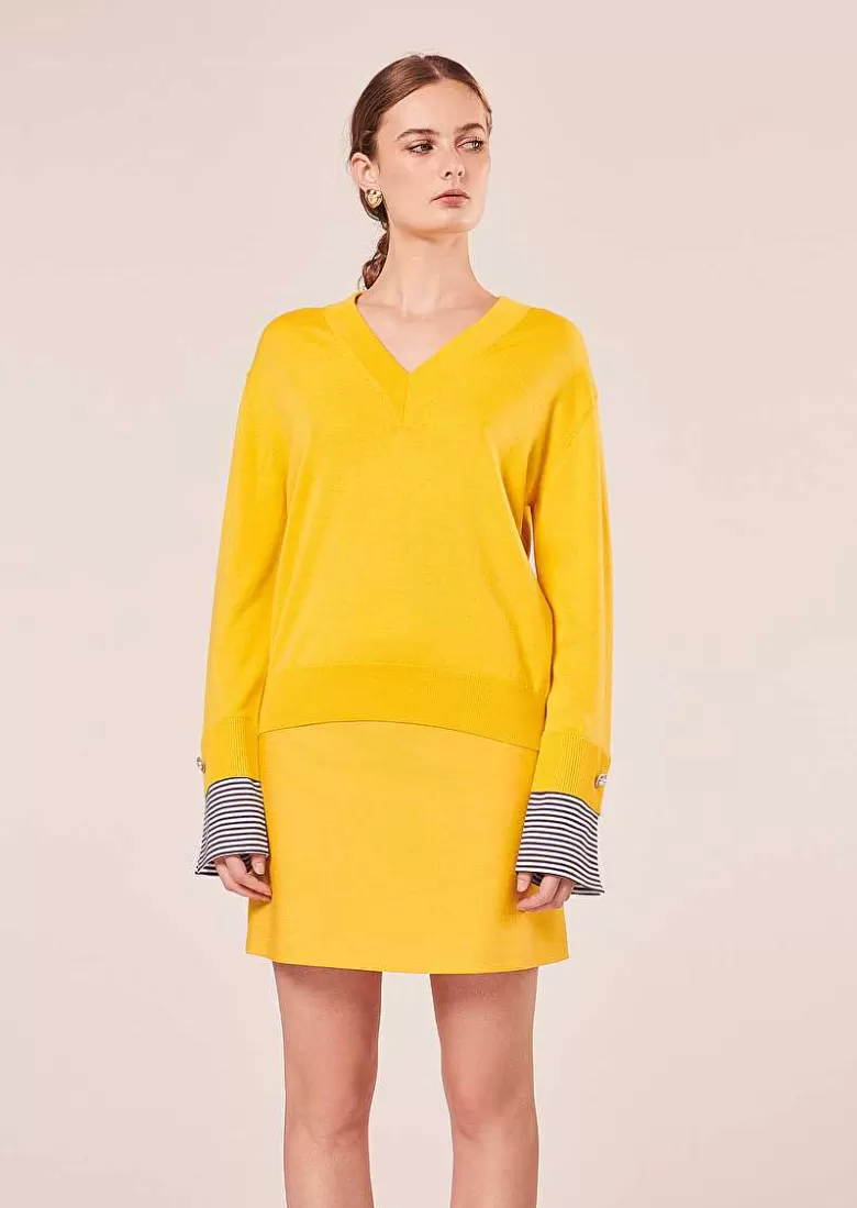 TARA JARMON Primrose Yellow Sweater In Cotton And Merinos Wool Cheap