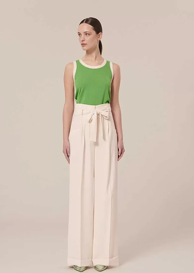 TARA JARMON Pyla Ecru Crepe Pants Sale