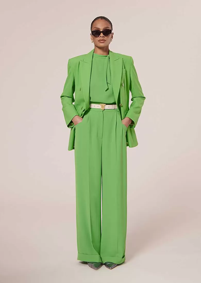 TARA JARMON Pyla Green Crepe Pants Discount