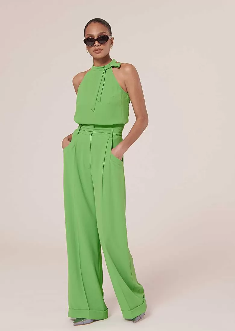 TARA JARMON Pyla Green Crepe Pants Discount