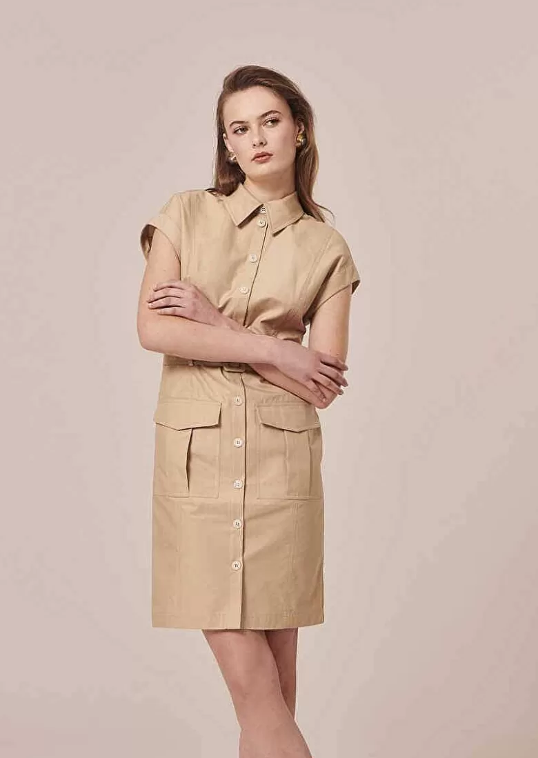 TARA JARMON Rajah Beige Cotton Dress Flash Sale