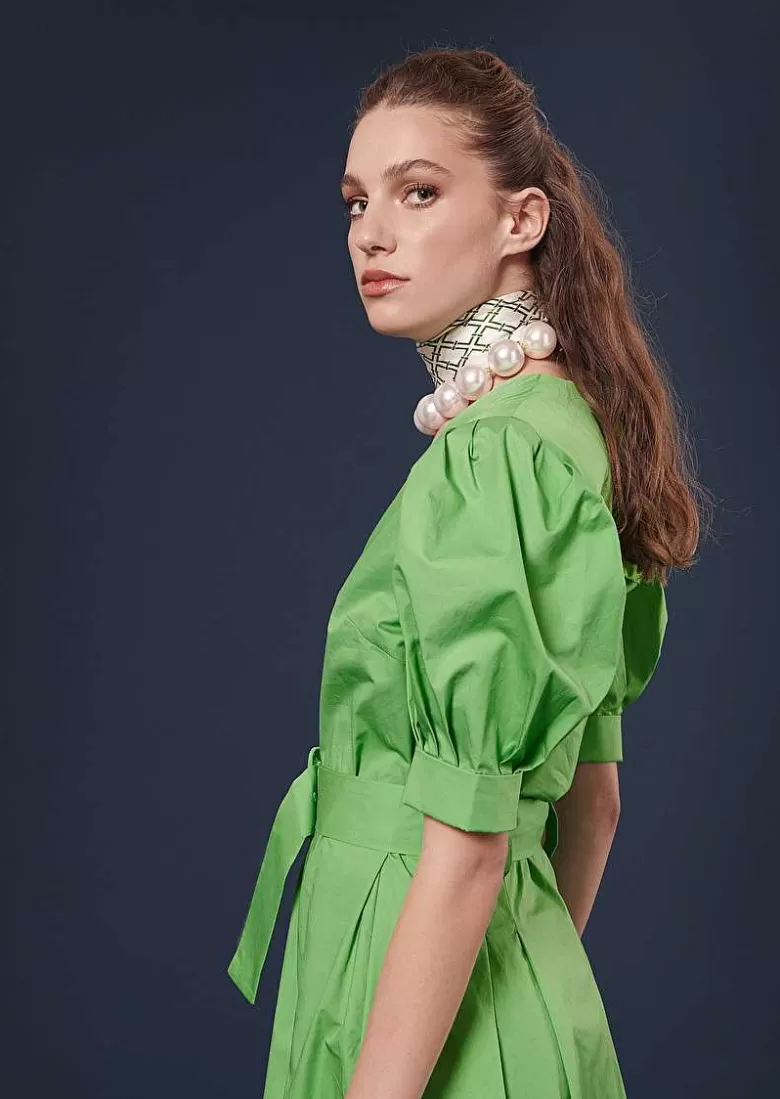 TARA JARMON Ranya Green Crisp Poplin Dress Outlet