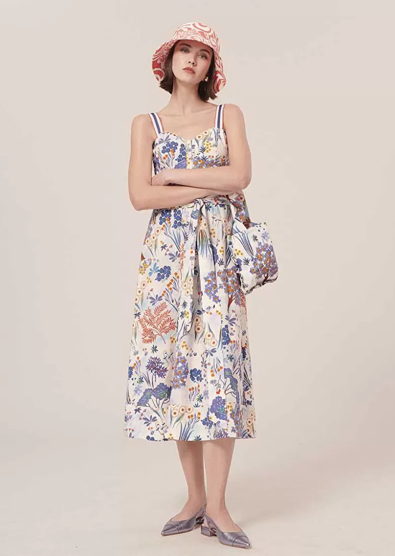 TARA JARMON Raquelina Blue Floral Printed Poplin Dress Cheap