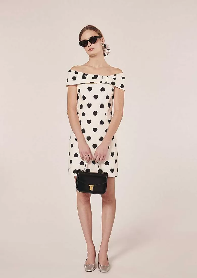 TARA JARMON Raul Ecru With Black Polka Hearts Dress Online