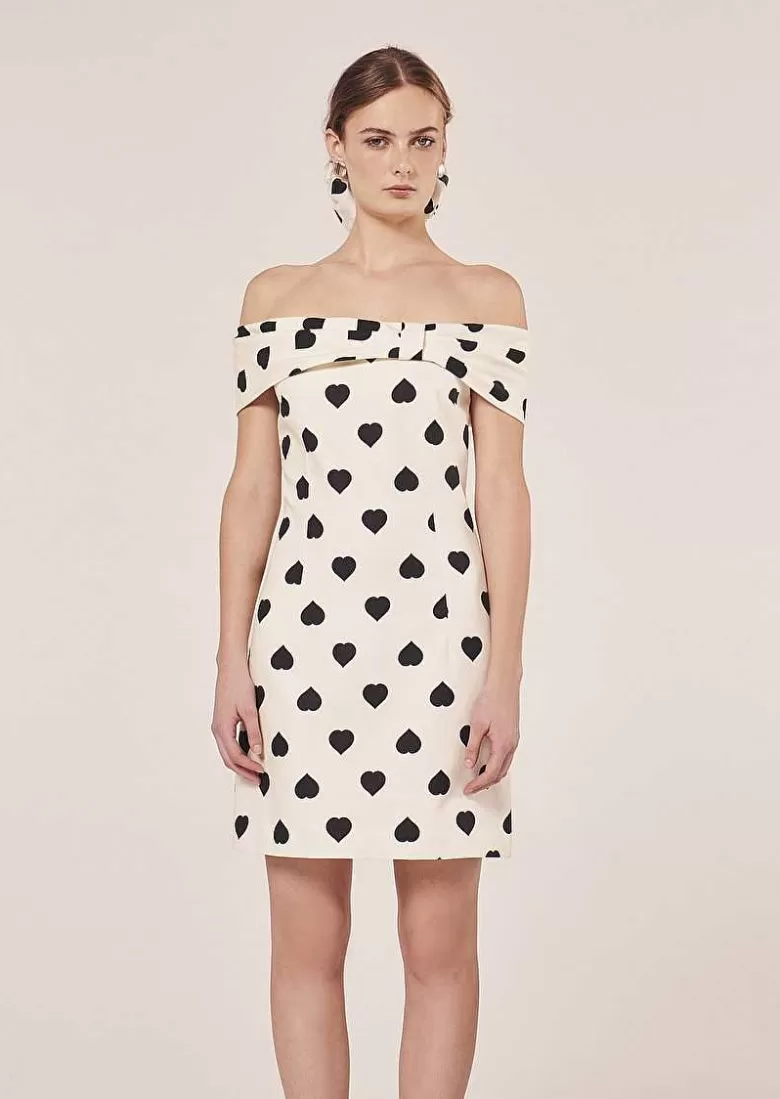 TARA JARMON Raul Ecru With Black Polka Hearts Dress Online