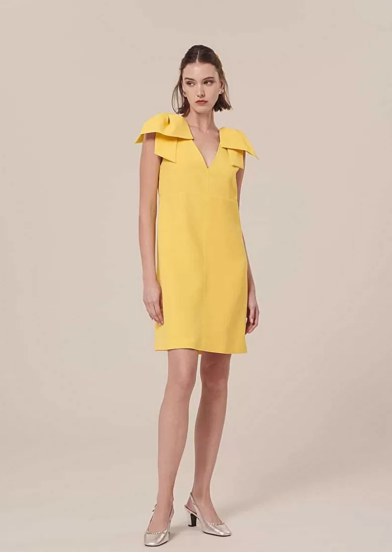 TARA JARMON Remarquable Yellow Crepe Dress Cheap