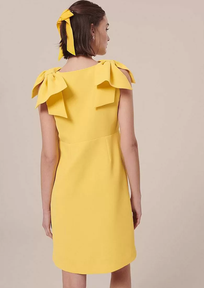 TARA JARMON Remarquable Yellow Crepe Dress Cheap