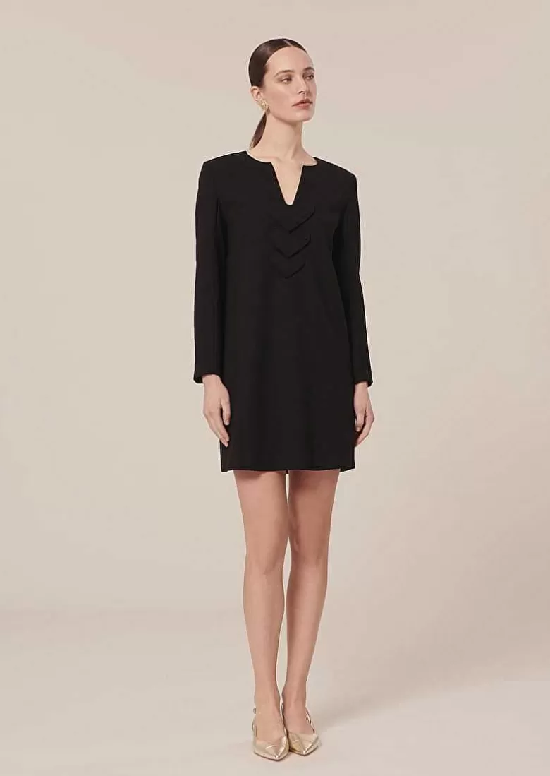 TARA JARMON Rhea Black Crepe Dress New