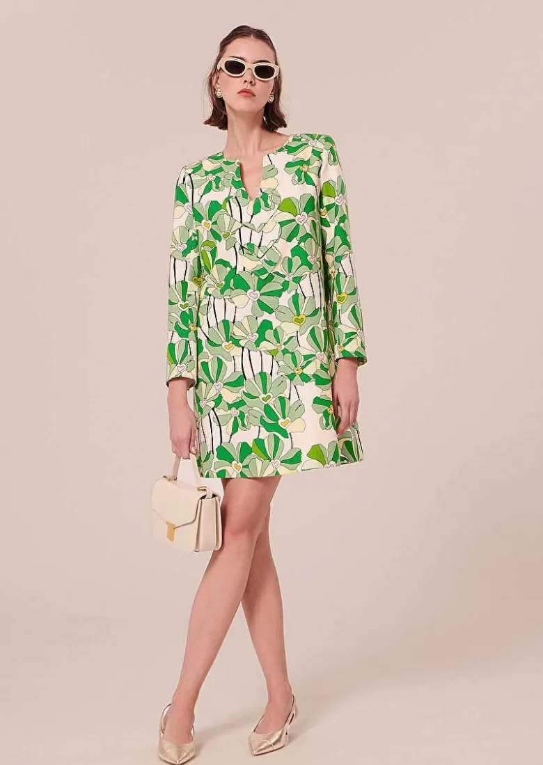 TARA JARMON Rhea Green Floral Printed Dress Hot