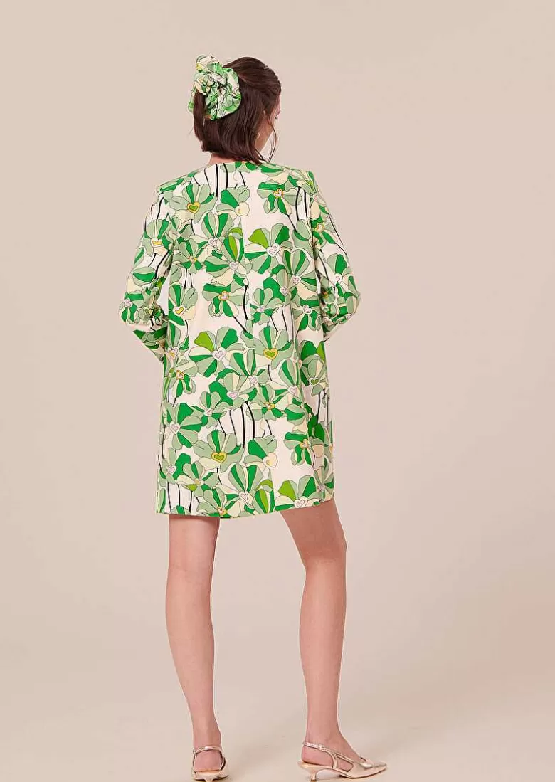 TARA JARMON Rhea Green Floral Printed Dress Hot