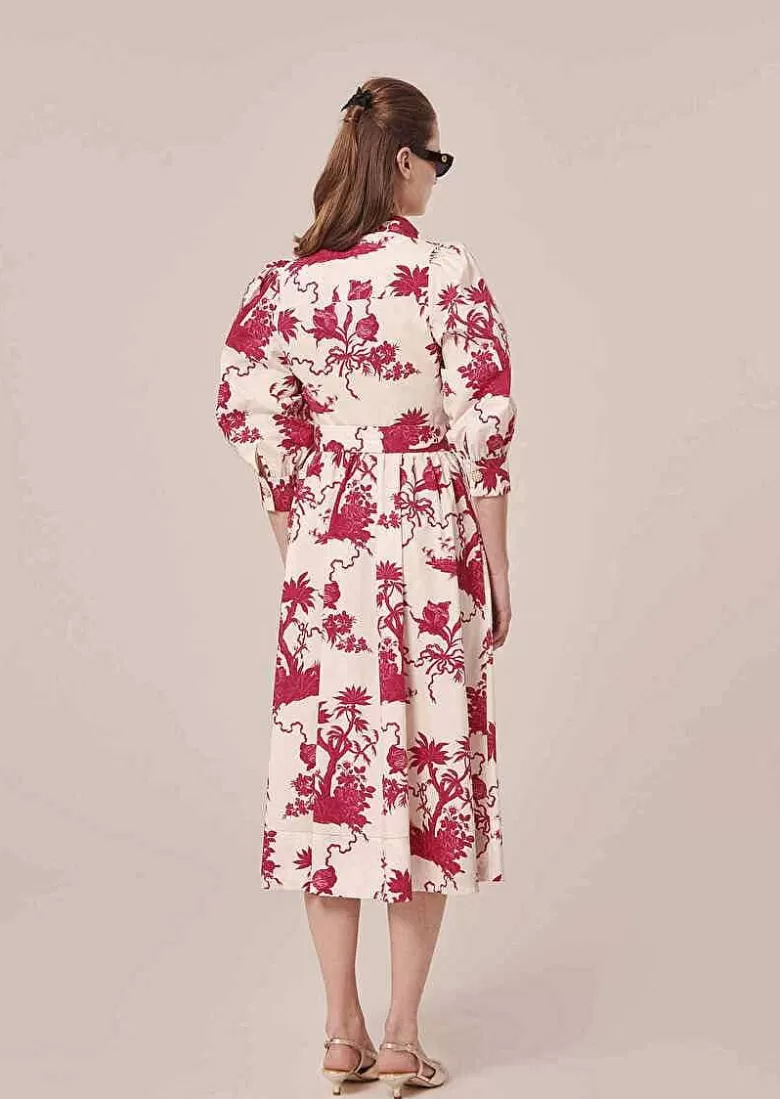 TARA JARMON Rivoltine Ecru Floral Printed Dress Clearance