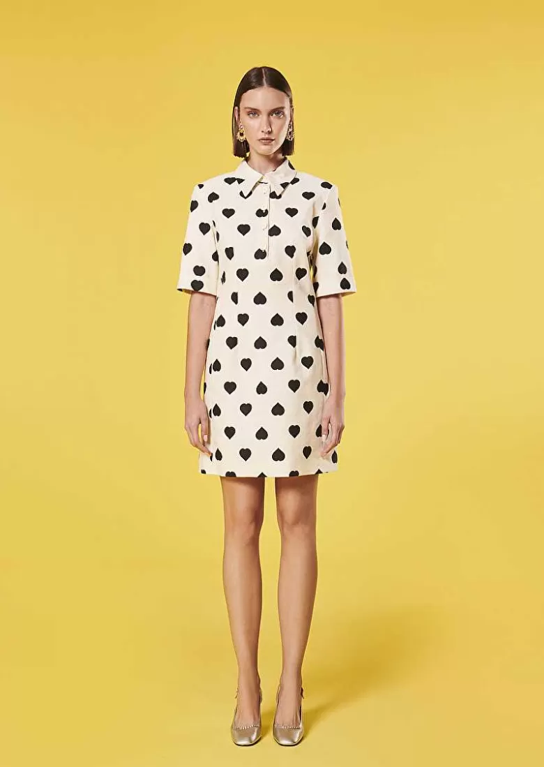 TARA JARMON Robin Ecru With Black Polka Hearts Dress Flash Sale