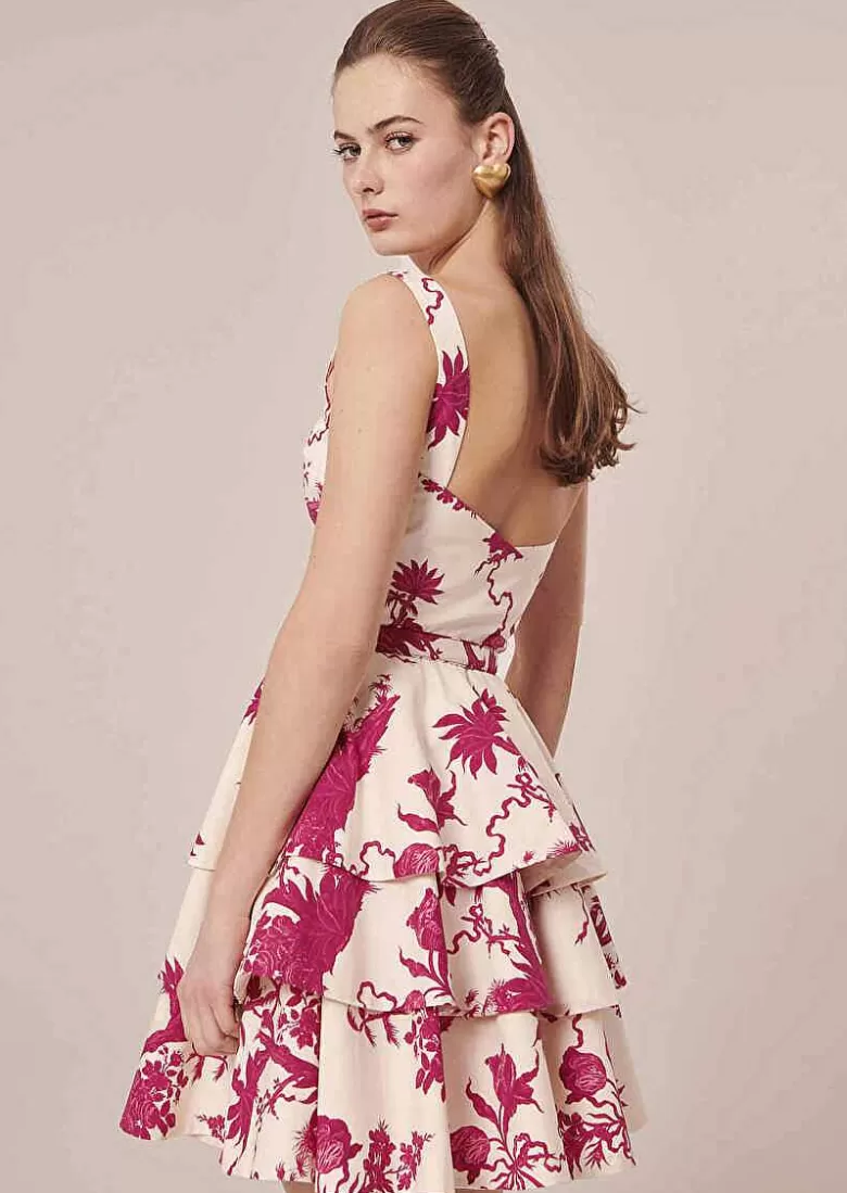 TARA JARMON Romanne Ecru Floral Printed Dress Clearance