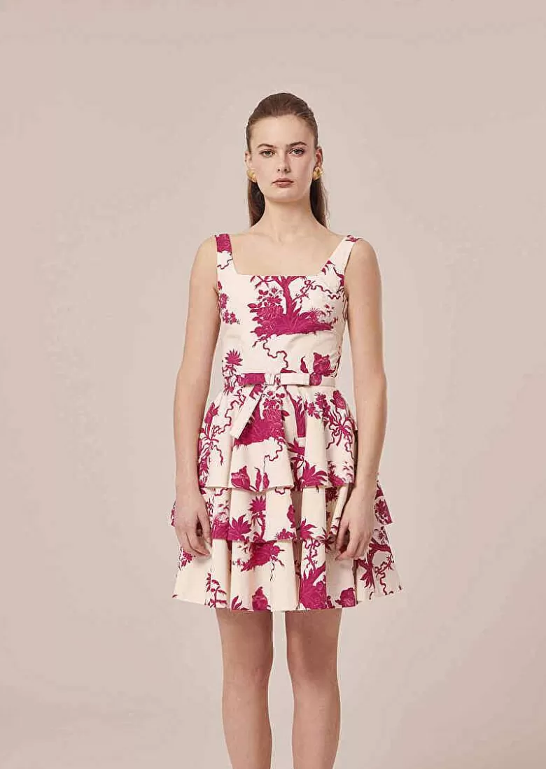 TARA JARMON Romanne Ecru Floral Printed Dress Clearance