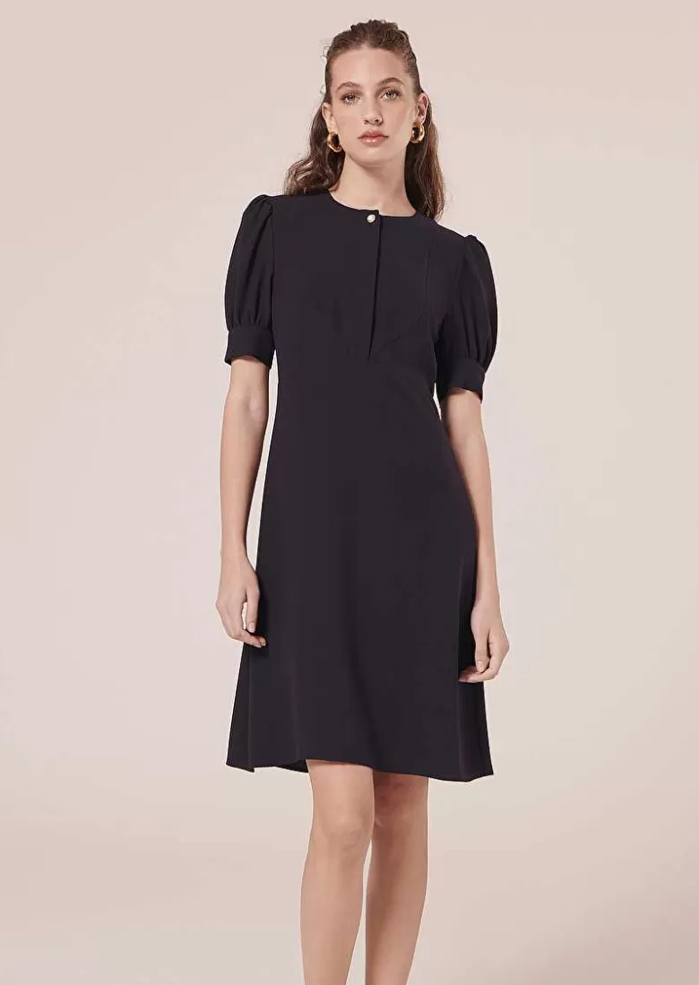 TARA JARMON Roucoule Midnight Blue Crepe Dress Store