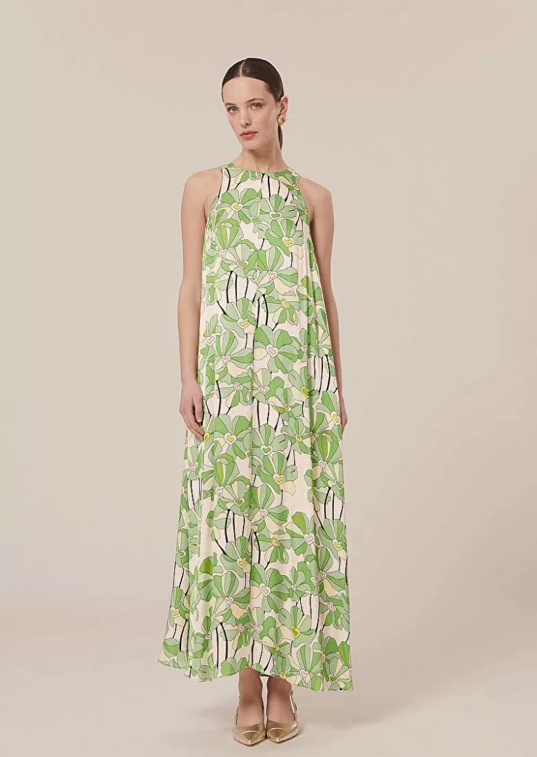 TARA JARMON Roxanne Green Floral Printed Dress Shop