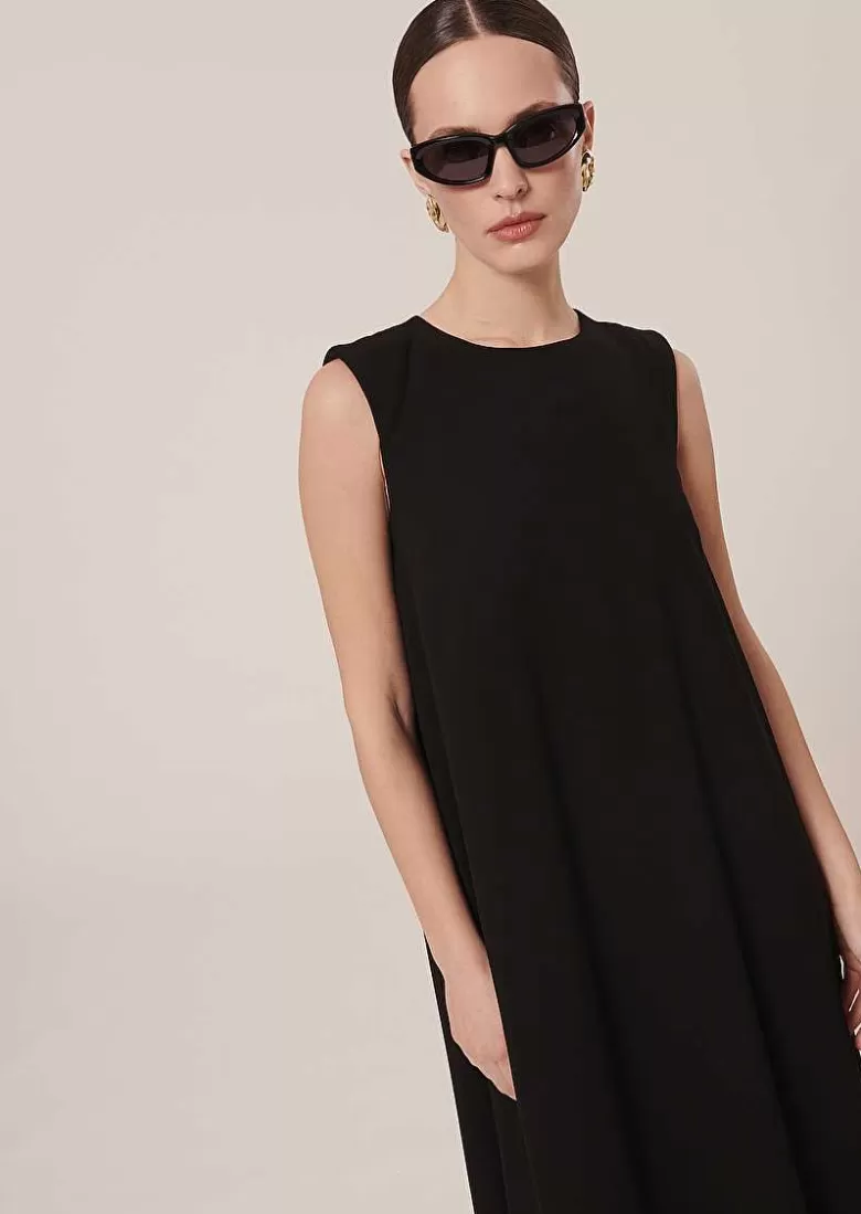 TARA JARMON Roxy Black Crepe Dress Outlet