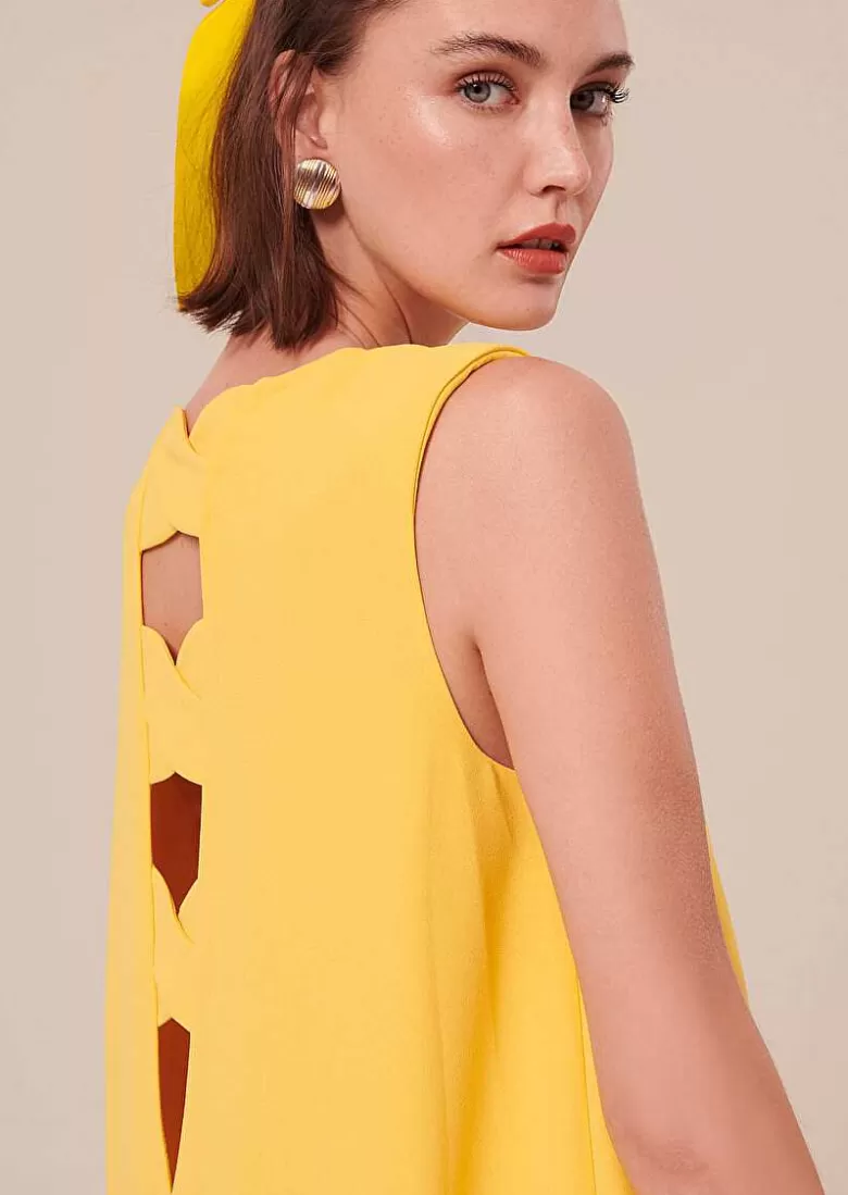 TARA JARMON Roxy Yellow Crepe Dress Flash Sale