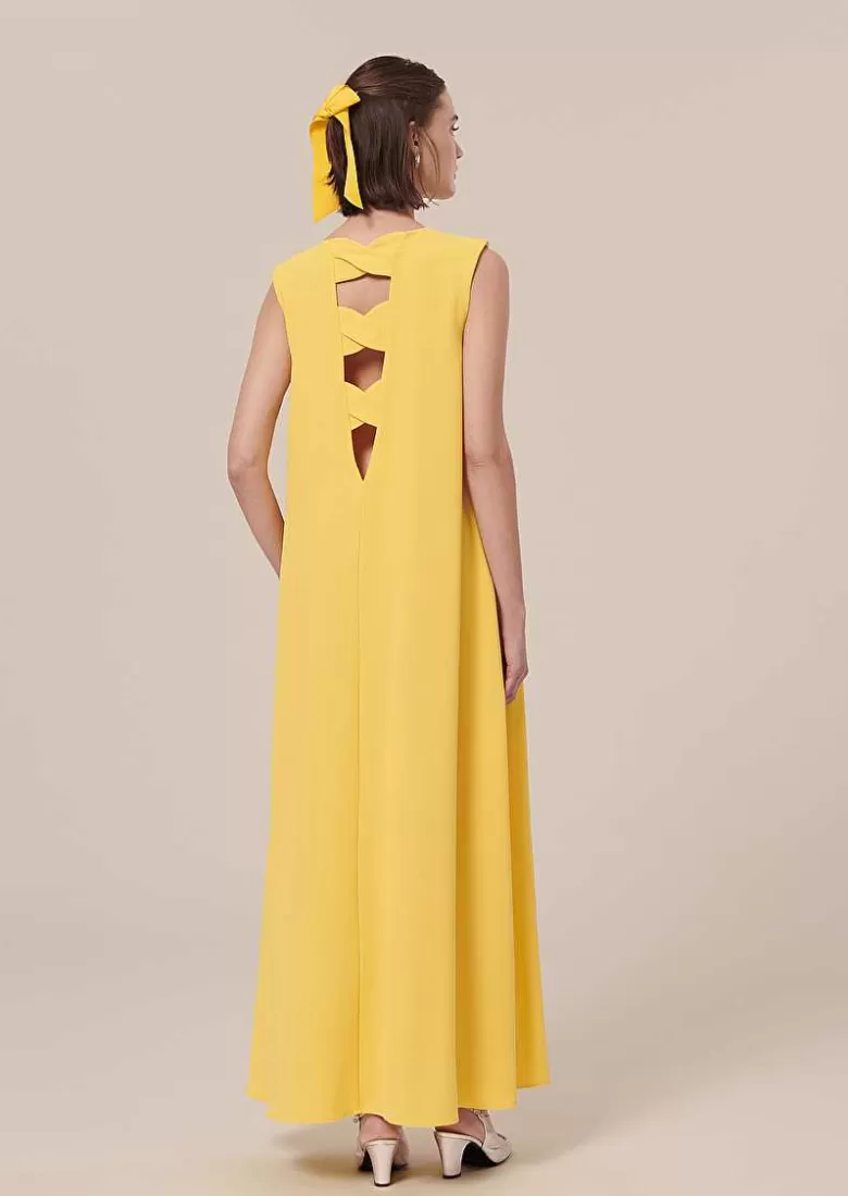 TARA JARMON Roxy Yellow Crepe Dress Flash Sale