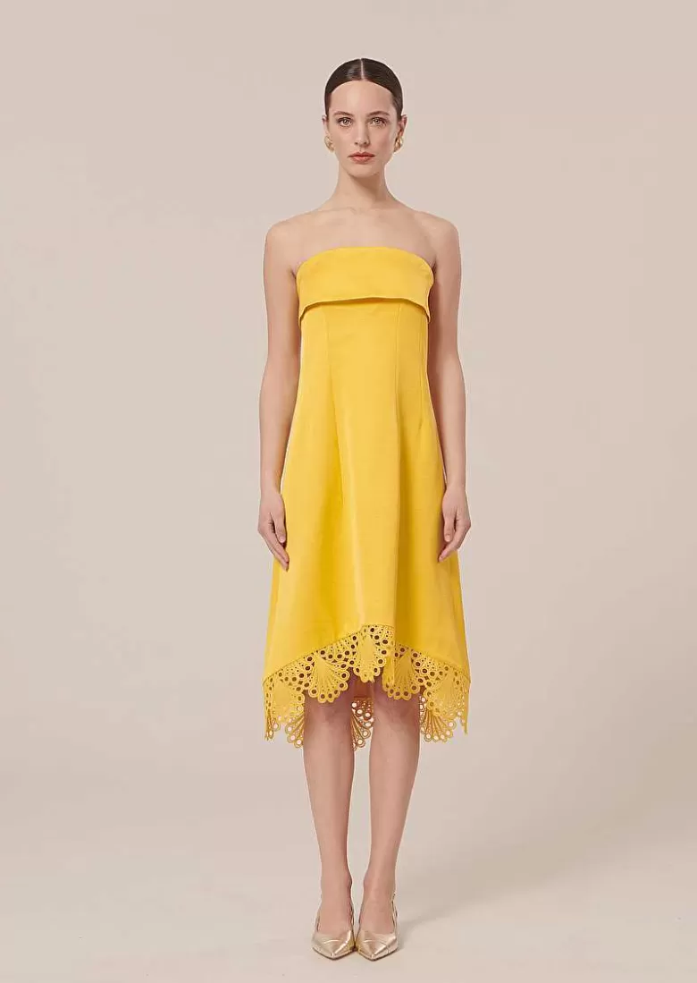 TARA JARMON Roy Yellow Satin Dress Online