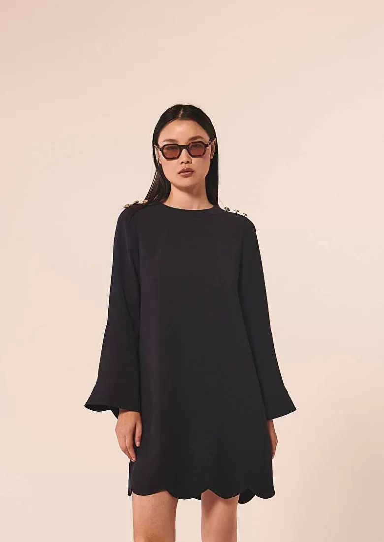 TARA JARMON Ruoda Midnight Blue Crepe Dress Shop