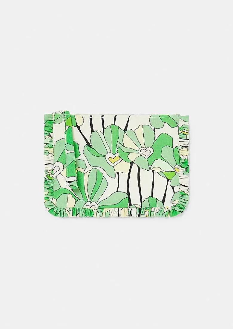 TARA JARMON Sabrina Green Floral Printed Soft Clutch Best