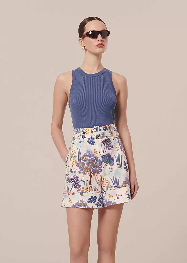 TARA JARMON Shelby Blue Floral Printed Cotton Shorts Shop