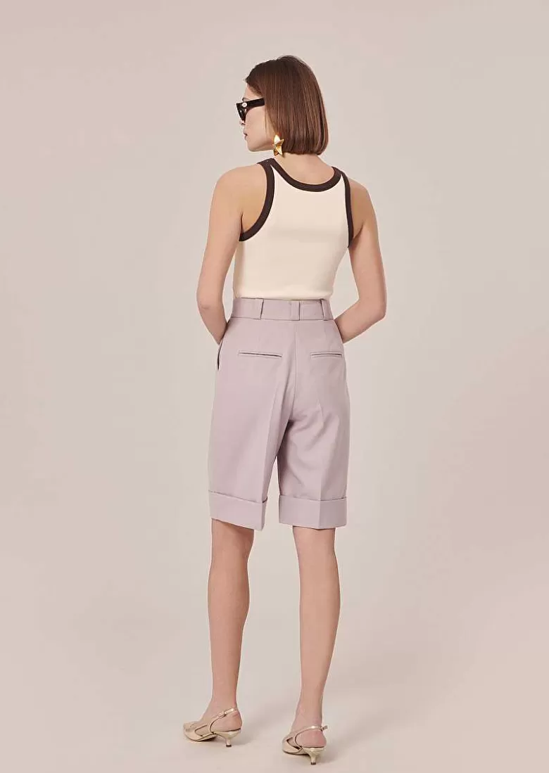 TARA JARMON Swan Purple Cold Wool Shorts Best