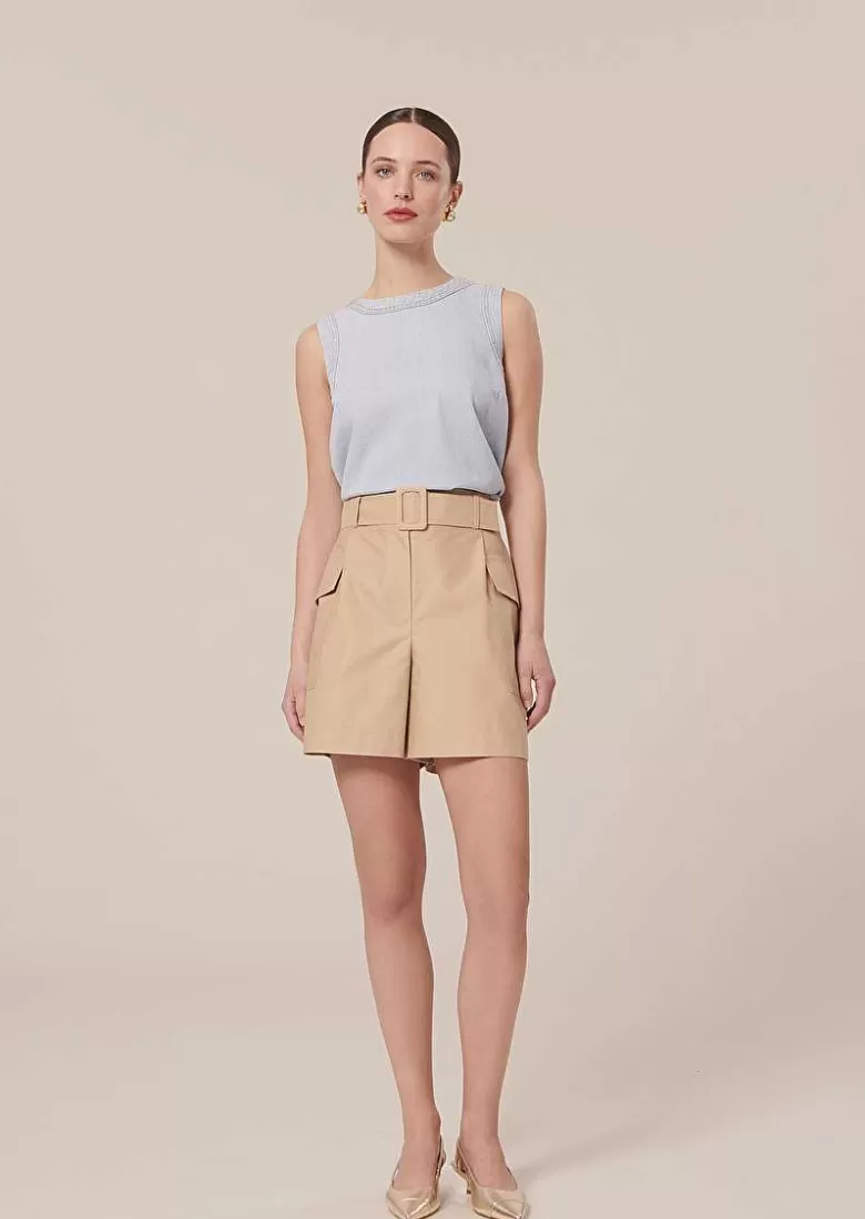 TARA JARMON Sylviane Beige Cotton Shorts Flash Sale