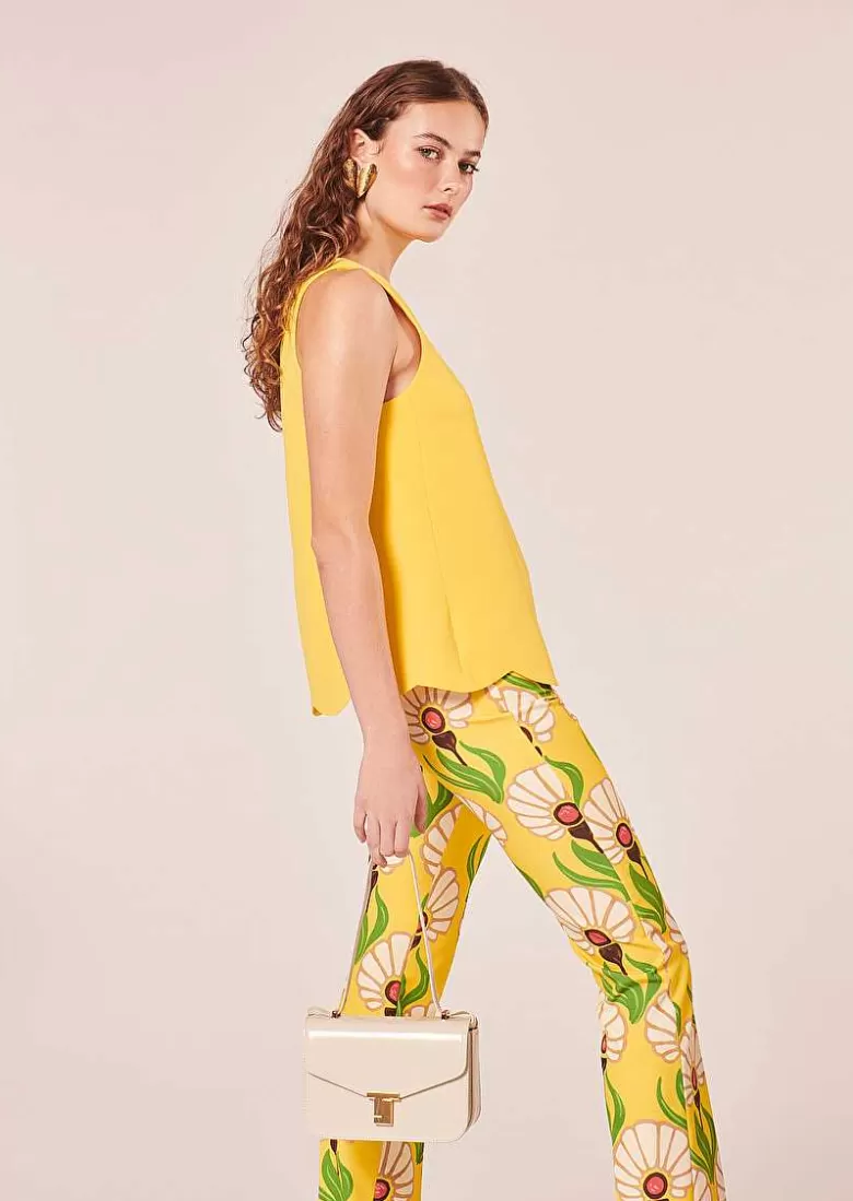 TARA JARMON Tabo Yellow Crepe Top Cheap