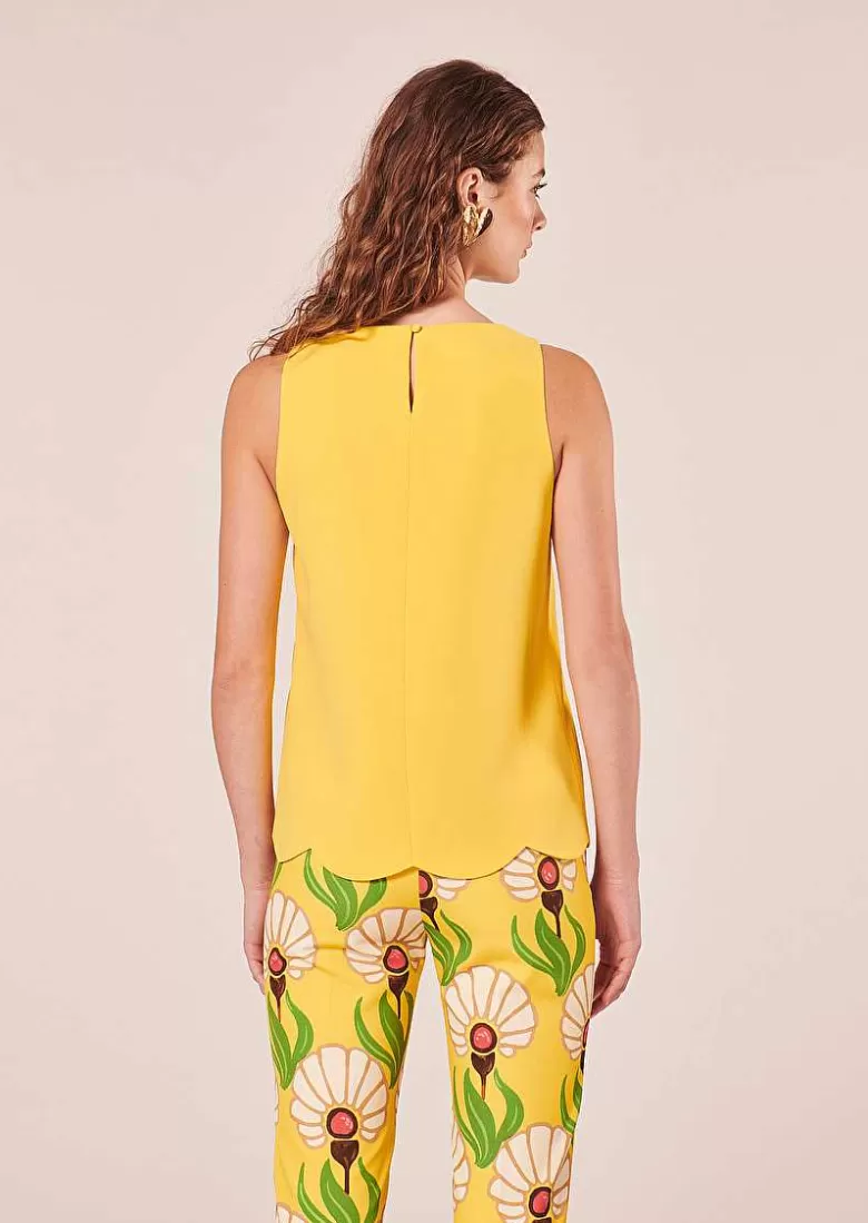 TARA JARMON Tabo Yellow Crepe Top Cheap