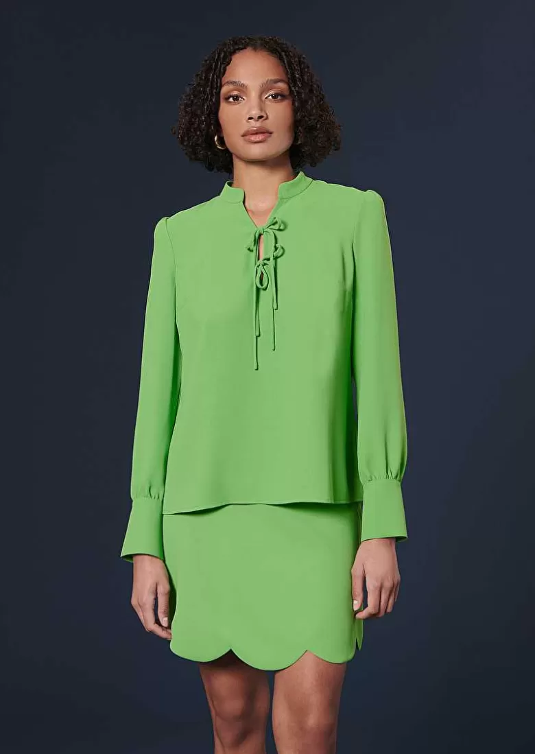 TARA JARMON Toulouse Green Crepe Top Cheap