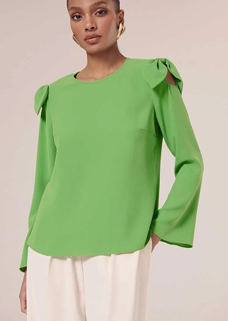 TARA JARMON Tournesol Green Crepe Top Clearance