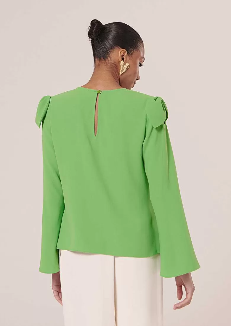 TARA JARMON Tournesol Green Crepe Top Clearance