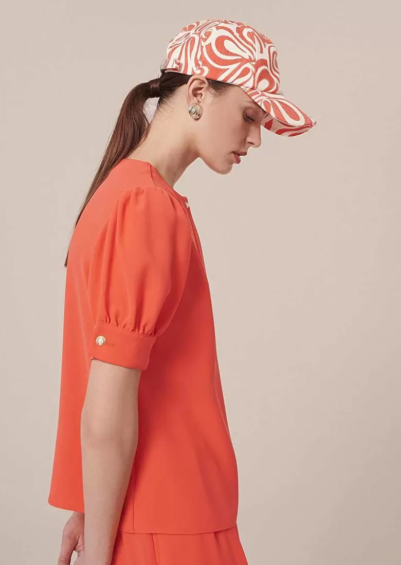 TARA JARMON Tourterelle Coral Crepe Blouse Hot