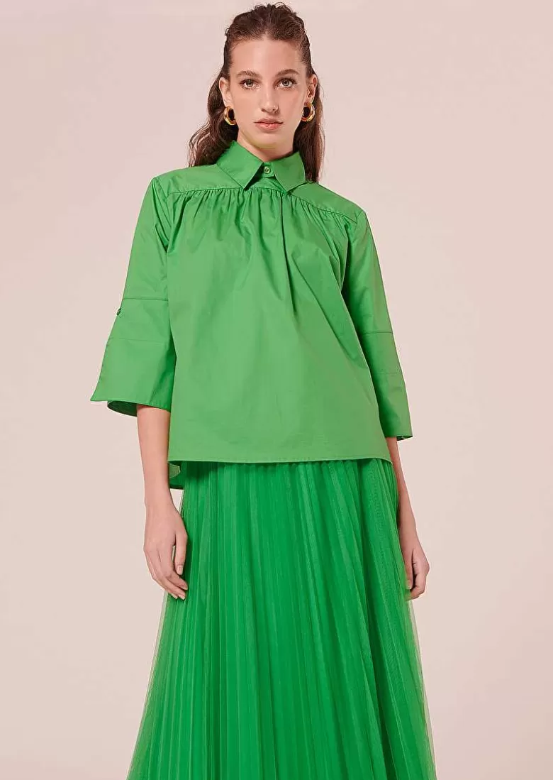 TARA JARMON Trinity Green Poplin Top Outlet