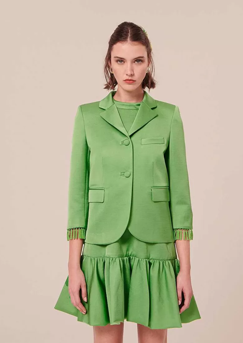 TARA JARMON Valensole Green Satin Jacket Cheap